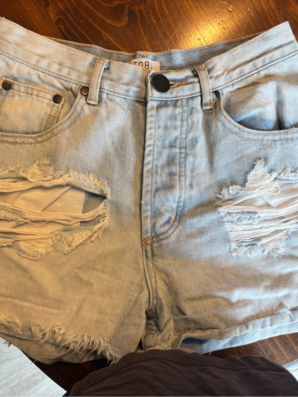 Tobi Light Blue Distressed Denim Cutoff Shorts